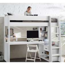 Blazo Wooden Gaming High Sleeper Bunk Bed In White - UK