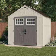 Bliss 8x7 Reinforced Resin Garden Storage Cabinet in Vanilla and Grey - UK