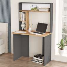 Blokx Wooden Laptop Desk With 3 Shelves In Atlantic Pine And Anthracite - UK