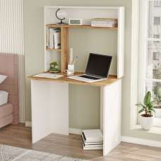 Blokx Wooden Laptop Desk With 3 Shelves In Atlantic Pine And White - UK