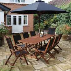 Boarhunt Wooden Garden Extending Dining Set With Parasol In Brown - UK