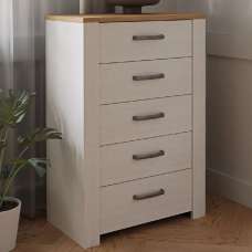 Bogota Wooden Chest Of 5 Drawers In White And Oak - UK