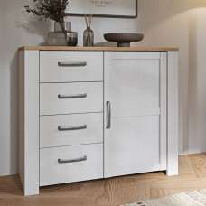Bogota Wooden Sideboard With 1 Door 4 Drawers In White And Oak - UK