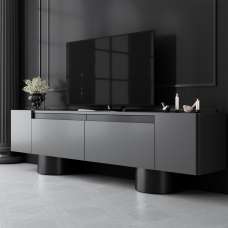 Boheme Wooden TV Stand With 2 Flap Doors In Anthracite And Black - UK