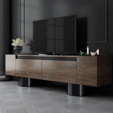 Boheme Wooden TV Stand With 2 Flap Doors In Walnut And Black - UK