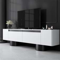 Boheme Wooden TV Stand With 2 Flap Doors In White And Black - UK
