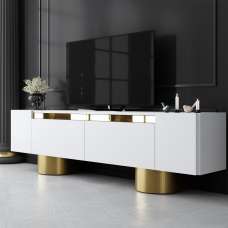 Boheme Wooden TV Stand With 2 Flap Doors In White And Gold - UK