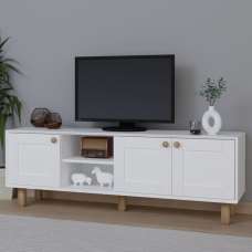 Boho Wooden TV Stand With 3 Doors In White And Oak - UK
