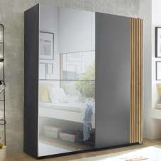 Bolivia Mirrorred Wardrobe With 2 Sliding Doors - Grey And Light Brown - UK