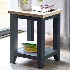 Baqia Wooden Lamp Table In Dark Grey - UK