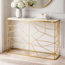 Carnation Gold Metal Console Table with Glass Top - UK