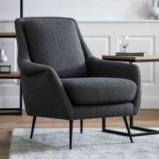 Bossier Fabric Armchair With Matt Black Legs In Dark Grey - UK