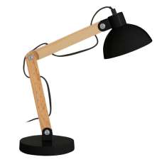 Bowin Black Metal Table Lamp With Natural Wooden Base - UK