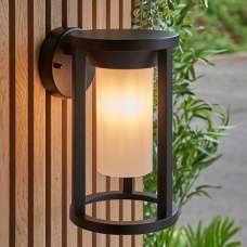 Braden White Shade Wall Light In Textured Black - UK
