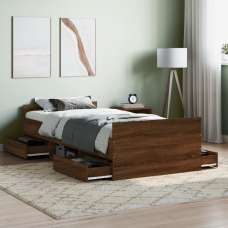 Braga Wooden Single Bed With Drawers In Brown Oak - UK