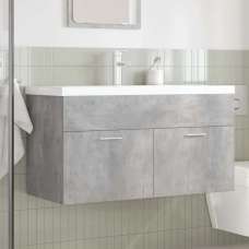 Breccia Wooden 90cm Vanity Unit With Faucet In Concrete Grey - UK