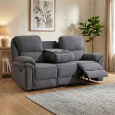 Brela Fabric Recliner 3 Seater Sofa In Dark Grey - UK