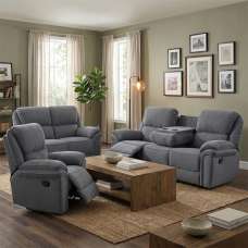 Brela Fabric Recliner Sofa Suite In Grey - UK