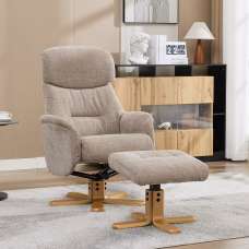 Brelon Fabric Swivel Recliner Chair with Footstool in Sandrift - UK