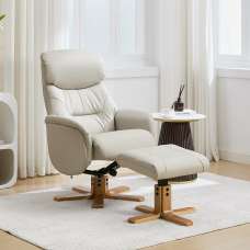 Brelon Leather Swivel Recliner Chair with Footstool in Mushroom - UK