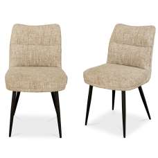 Breno Oatmeal Chenille Fabric Dining Chairs with Black Metal Legs in Pair - UK