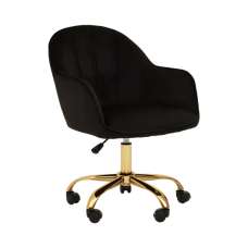 Brent Velvet Home Office Chair In Black With Gold Base - UK