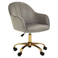 Brent Velvet Home Office Chair In Grey With Gold Base - UK