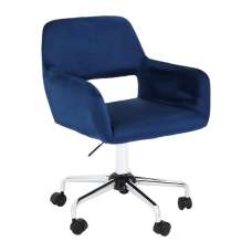 Brent Velvet Home Office Chair In Navy With Chrome Base - UK