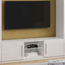 Breta High Gloss TV Stand With 2 Doors In White And LED - UK