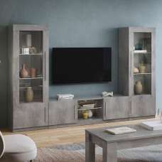 Breta Living Room Set With Display Cabinet In Grey Effect And LED - UK