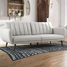 Brittan Fabric Sofa Bed With Wooden Legs In Light Grey - UK