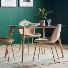 Brix Clear Glass Rectangular Dining Table In Natural Oak Base - UK