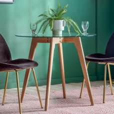 Brix Clear Glass Round Dining Table In Natural Oak Base - UK