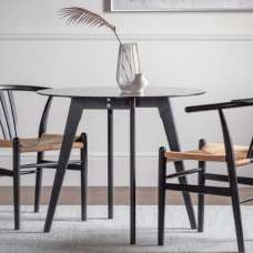 Brix Smoked Glass Round Dining Table In Black Oak Base - UK
