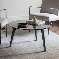 Brix Smoked Glass Round Coffee Table In Black Oak Base - UK