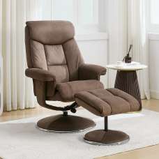 Brixton Fabric Swivel Recliner Chair with Footstool in Fawn - UK