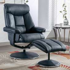 Brixton Faux Leather Recliner Chair With Stool In Navy - UK