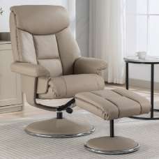 Brixton Faux Leather Recliner Chair With Stool In Pebble - UK