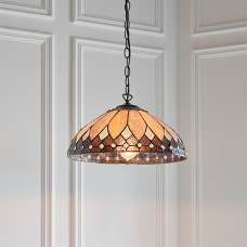 Brooklyn Medium Tiffany Glass Pendant Light In Dark Bronze - UK