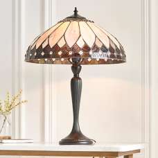 Brooklyn Medium Tiffany Glass Table Lamp In Dark Bronze - UK