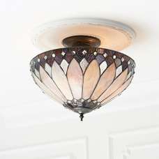 Brooklyn Tiffany Glass Semi Flush Ceiling Light In Dark Bronze - UK