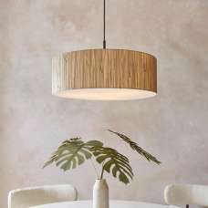 Brooks 3 Lights Drum Shade Pendant Light In Natural - UK