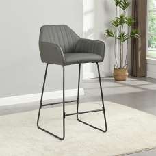 Brooks Faux Leather Bar Chair In Grey With Anthracite Legs - UK