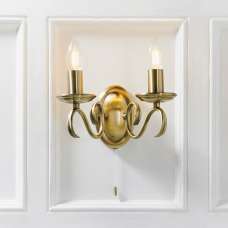 Brunswick 2 Lights Glass Twin Wall Light In Antique Brass - UK