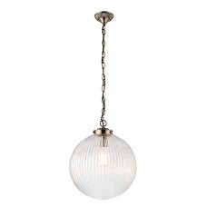 Brydon Large Ribbed Glass Pendant Light In Antique Brass - UK