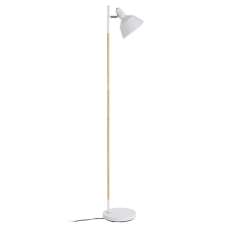 Bryton White Metal Floor Lamp With Natural Wooden Stand - UK