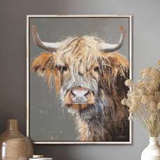 Bucyrus Small Canvas Highland Cow Wall Art In Oak Frame - UK