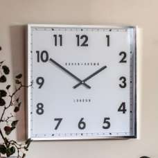 Budapest Wooden Square Wall Clock In Chrome - UK
