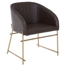 Bunda Faux Leather Dining Chair With Brass Frame In Brown - UK
