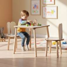 Bunny Wooden Kids Table with 2 Chairs in White and Oak - UK